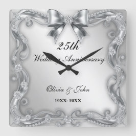 ダイヤモンドとシルバーでお祝いする結婚25周年記念ギフト スクエア壁時計