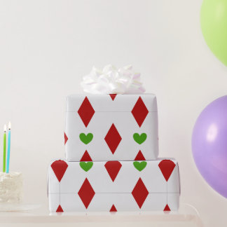 ダイヤモンドとハートのクリスマス包装紙 ギフトラッピング ラッピングペーパー