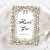 ダイヤモンドとパールのブライダルシャワー感謝カード サンキューカード
