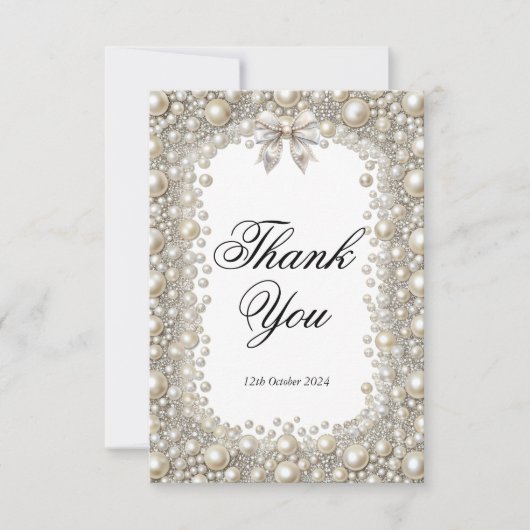 ダイヤモンドとパールのブライダルシャワー感謝カード サンキューカード (正面)