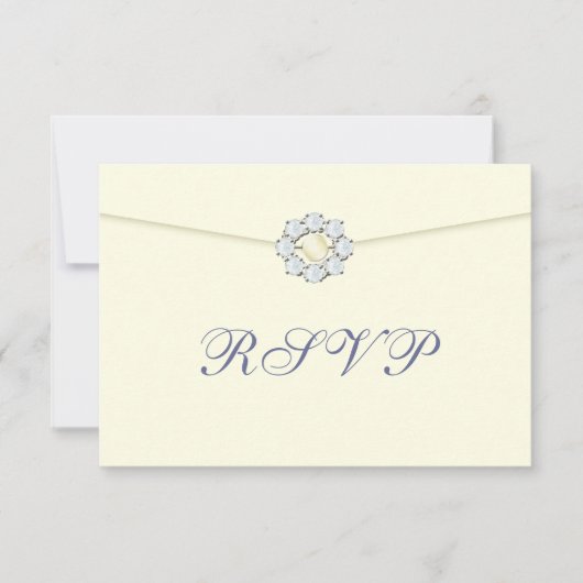 ダイヤモンドとパールのブローチが付いた封筒の返信カード 出欠カード (正面)