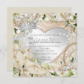 ダイヤモンドとパールのホワイトローズのキンチャネラ 招待状 (正面/裏面)