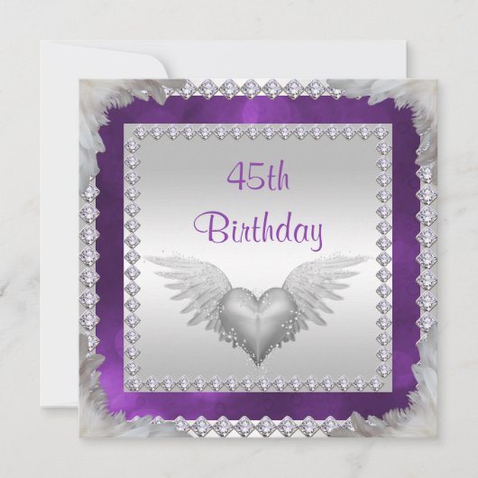 ダイヤモンドとフェザー 45歳の誕生日 招待状 (正面)