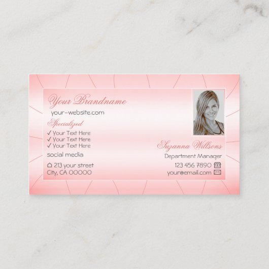 ダイヤモンドとフォトグラマラスを使用した発光ピンク 名刺 (裏面)