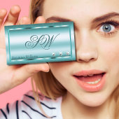 ダイヤモンドとモノグラムのシマリーティール(緑がかった色) エレガント 名刺