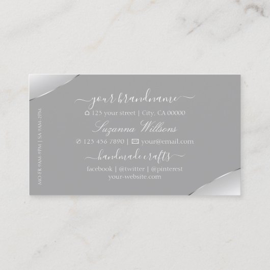 ダイヤモンドとモノグラムを持つ豪華なシルバーグレー 名刺 (裏面)