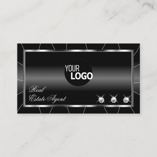 ダイヤモンドとロゴが施された絶妙な白黒 名刺 (正面)