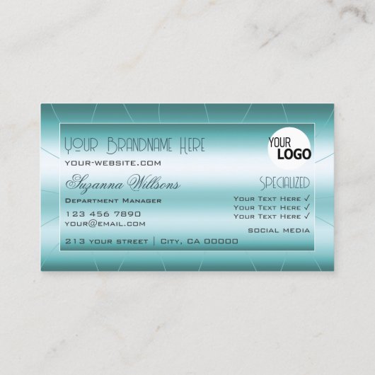 ダイヤモンドとロゴを使用したシマーミースタイリッシュティール(緑がかった色) 名刺 (裏面)