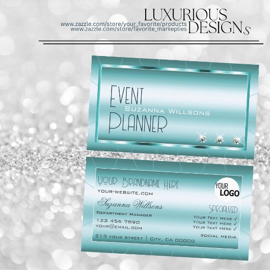 ダイヤモンドとロゴを使用したシマーミースタイリッシュティール(緑がかった色) 名刺