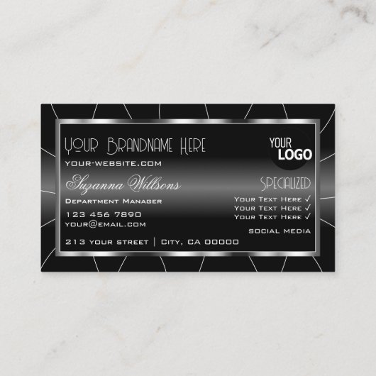 ダイヤモンドとロゴを使用した高貴な白黒スタイリッシュ 名刺 (裏面)