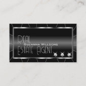 ダイヤモンドとロゴを使用した高貴な白黒スタイリッシュ 名刺 (正面)