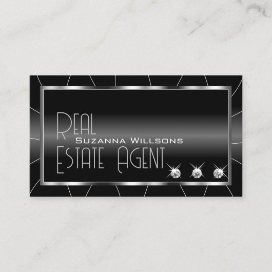 ダイヤモンドとロゴを使用した高貴な白黒スタイリッシュ 名刺 (正面)
