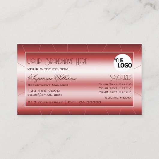 ダイヤモンドとロゴグラマーが入ったラグジュアリーシメリーレッド 名刺 (裏面)