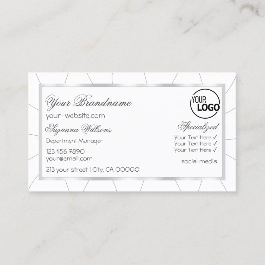 ダイヤモンドとロゴモダン付き白と銀のフレーム 名刺 (裏面)