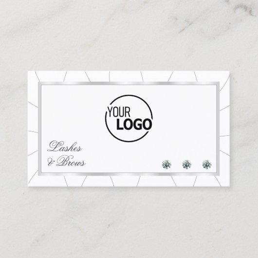 ダイヤモンドとロゴモダン付き白と銀のフレーム 名刺 (正面)