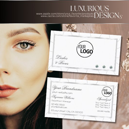 ダイヤモンドとロゴモダン付き白と銀のフレーム 名刺