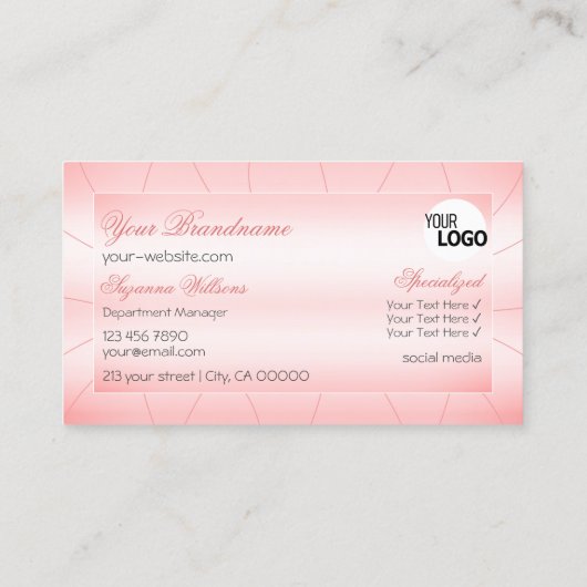 ダイヤモンドとロゴ付き発光ピンクプロフェッショナル 名刺 (裏面)