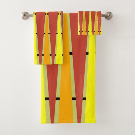 ダイヤモンドと三角形 – 赤とオレンジ バスタオルセット (インサイチュ)