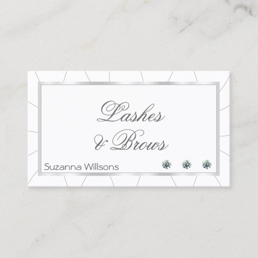 ダイヤモンドと写真が施されたシックな白とシルバーのフレーム 名刺 (正面)