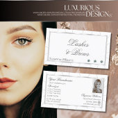 ダイヤモンドと写真が施されたシックな白とシルバーのフレーム 名刺