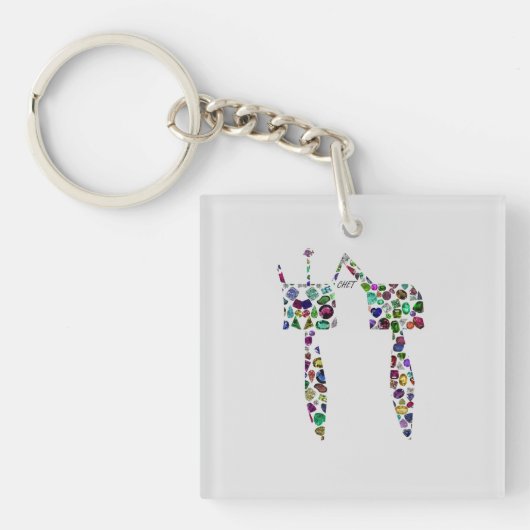ダイヤモンドと宝石で作られたヘブライ文字'CHET' キーホルダー (正面)