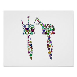 ダイヤモンドと宝石で作られたヘブライ文字'CHET' ポスター