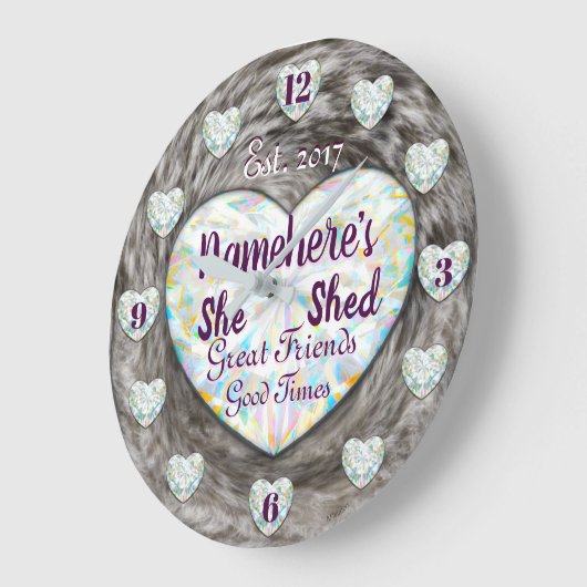 ダイヤモンドと毛皮の時計で流れ落ちた! ラージ壁時計 (傾斜)