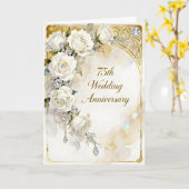 ダイヤモンドと白いバラ 75回目の結婚記念日 カード (黄色い花)
