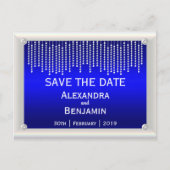 ダイヤモンドと真珠ブルーウェディング日付を保存 案内ポストカード (正面)