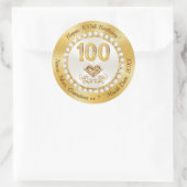 ダイヤモンドと真珠、金ゴールド、第100誕生日シール ラウンドシール (バッグ)