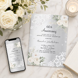 ダイヤモンドと花のモチーフで華やかにデザインされた結婚60周年記念ギフト 招待状
