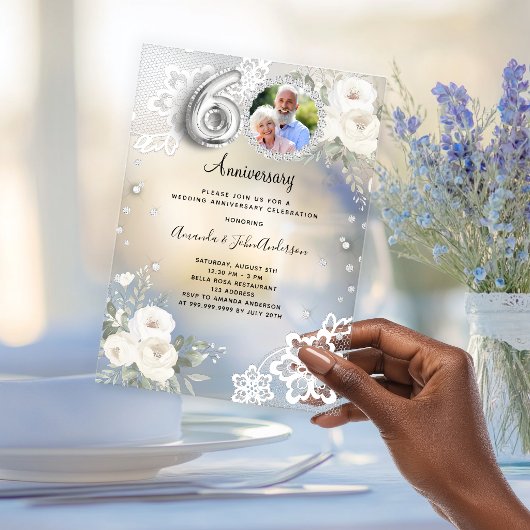 ダイヤモンドと花のモチーフ 60回目の結婚記念日 アクリル招待状