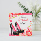 ダイヤモンドと金ゴールドの母の日と黒い靴 カード (スタンド正面)