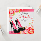 ダイヤモンドと金ゴールドの母の日と黒い靴 カード (正面/裏面インサイチュ)