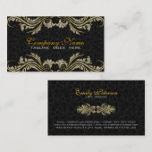 ダイヤモンドと金ゴールドスワーズ、ブラックダマスク 名刺 (正面/裏面)