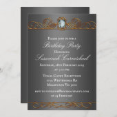 ダイヤモンドと金ゴールドダークシルバー誕生日 招待状 (正面/裏面)