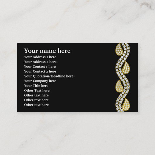 ダイヤモンドと金ゴールドペイズリーパターンブラック 名刺 (正面)