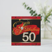 ダイヤモンドと金ゴールドレッド素晴らしい50th誕生日パーティー 招待状 (スタンド正面)