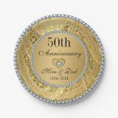 ダイヤモンドと金ゴールド結婚50周年 ペーパープレート (正面)