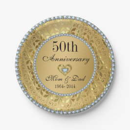 ダイヤモンドと金ゴールド結婚50周年 ペーパープレート