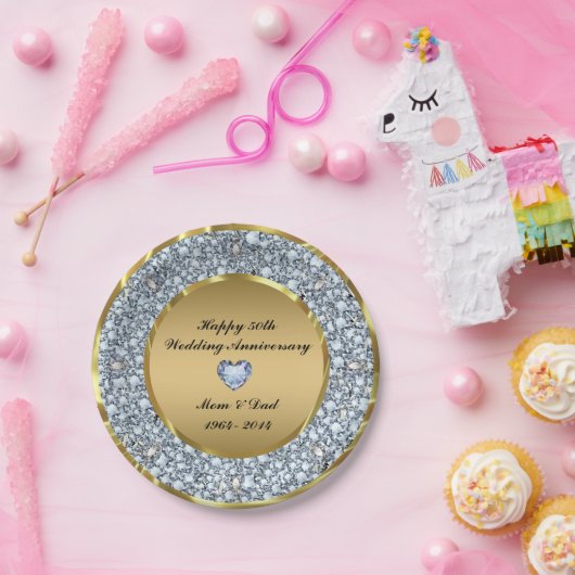 ダイヤモンドと金ゴールド結婚50周年 ペーパープレート (パーティー)