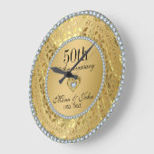 ダイヤモンドと金ゴールド結婚50周年 ラージ壁時計 (傾斜)