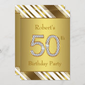 ダイヤモンドと金ゴールド50th誕生日パーティー 招待状 (正面/裏面)