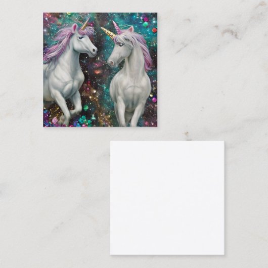 ダイヤモンドと飾ビーズの豪華なユニコーン スクエア名刺 (正面/裏面)