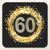 ダイヤモンドのきらきら光るな第60グリッターの紙吹雪|の金ゴールド スクエアペーパーコースター (正面)