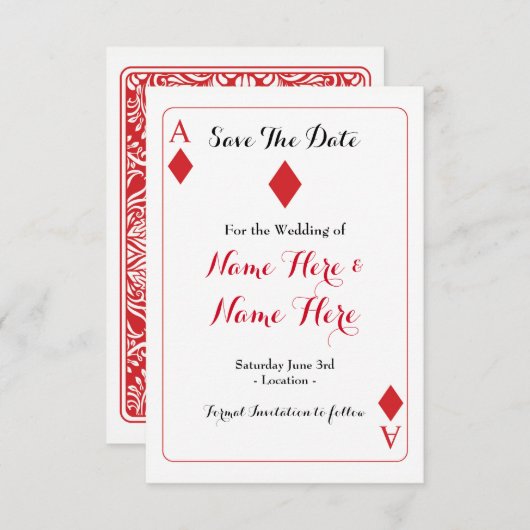 ダイヤモンドのカード遊結婚式の招待を保存 セーブザデート (正面/裏面)