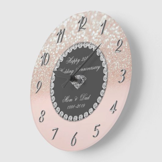 ダイヤモンドのグリッターの《写真》ぼけ味の第25結婚記念日 ラージ壁時計 (傾斜)