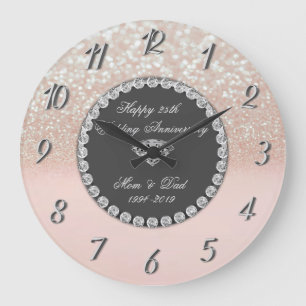 ダイヤモンドのグリッターの《写真》ぼけ味の第25結婚記念日 ラージ壁時計