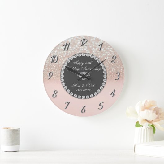 ダイヤモンドのグリッターの《写真》ぼけ味の第25結婚記念日 ラージ壁時計 (ホーム)