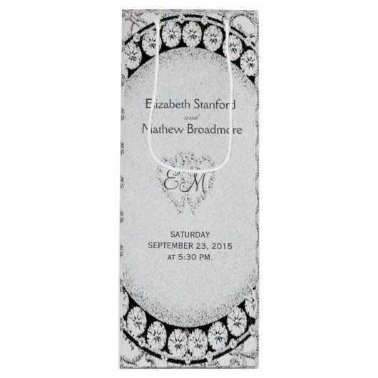 ダイヤモンドのグリッター|の結婚のワインのバッグ ワインギフトバッグ (正面)